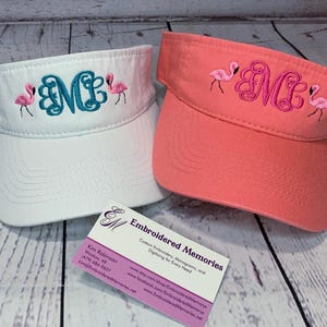 VISOR with Embroidered monogram Flamingo mini Design   custom visor   mens visor   womens visor   personalized gift idea