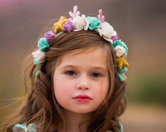 Kailani Dainty Felt Floral Crown, Felt Flowers, Mermaid Flower Crown, Flower Girl,Wedding Floral.