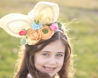 Allegra Bunny Ears Side Fascinator, Felt Flowers,, Felt Flower Headband, Fascinator, Floral Fascinator.