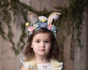 Felt Bunny Ears headband, Felt flowers, Easter Bunny Ears, Spring Felt flowers, Bunny Ear Headband, Felt Flower Bunny Ears