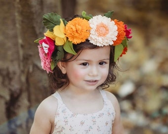 Felt Flower ClipFlor De Dahlia Felt Flower Crown, Floral Crown, Fiesta Crown, Mexican Flower Crown, Felt Flower