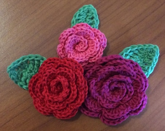 Crochet pattern roses and leaves in three different sizes, crochet pattern bundle