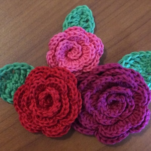 Crochet pattern roses and leaves in 3 different sizes pdf applique, crochet pattern bundle image 1