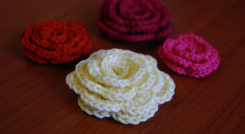 Crochet pattern roses and leaves in 3 different sizes pdf applique, crochet pattern bundle image 3