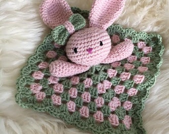 Baby rabbit security blanket crochet pattern, crochet bunny, toddler blanket, baby, snuggle toy