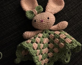 Baby rabbit security blanket crochet pattern, Conforting blanket, bunny, toddler, snuggle toy