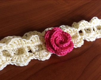 Baby girl headband crochet pattern and rose applique crochet pattern