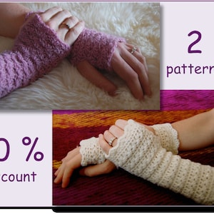 Crochet fingerless gloves pattern, crochet pattern bundle 20 % discount, mittens, wrist warmer image 1