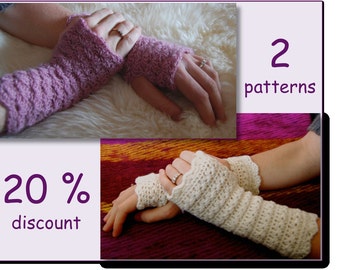 Crochet fingerless gloves pattern, crochet pattern bundle 20 % discount, mittens, wrist warmer