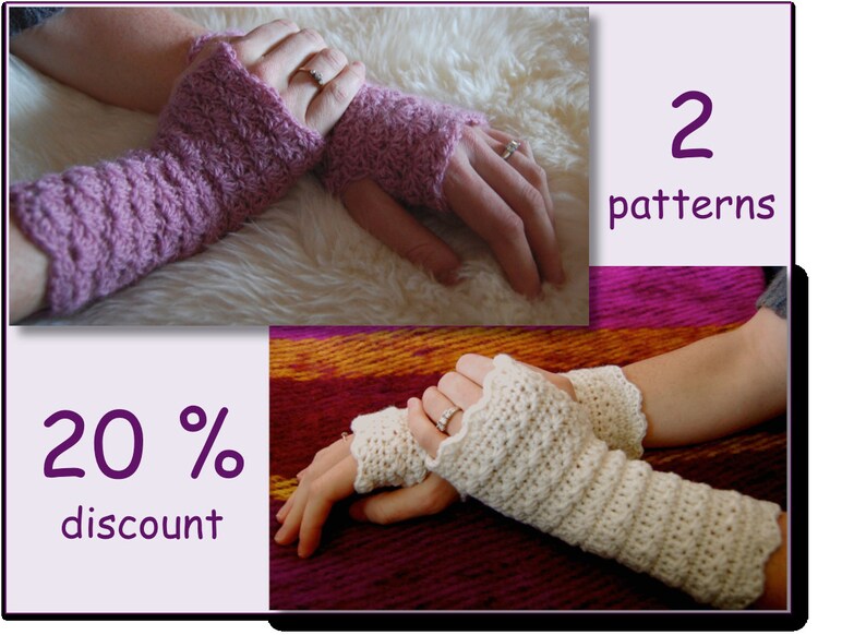 Crochet fingerless gloves pattern, crochet pattern bundle 20 % discount, mittens, wrist warmer image 1