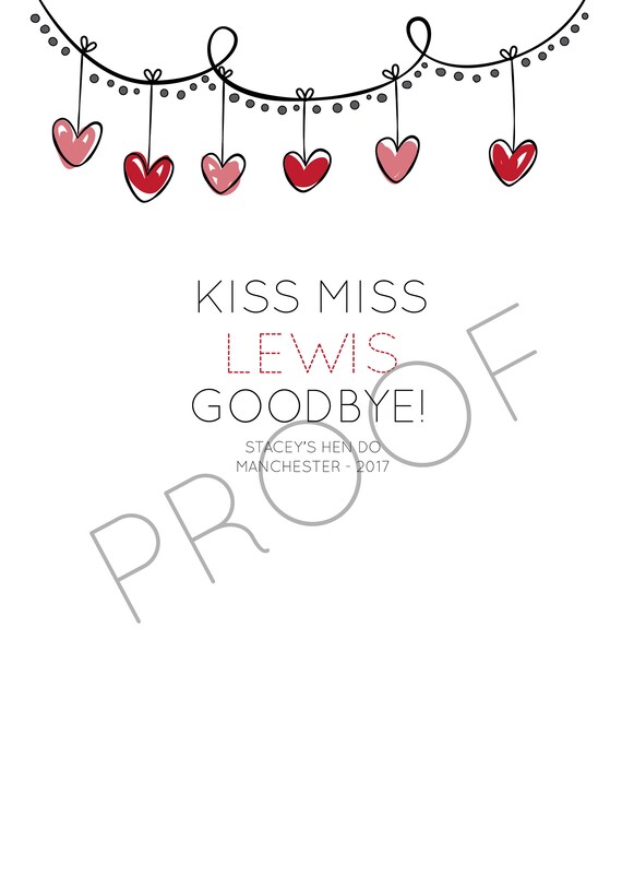 Personalised Kiss the Miss Goodbye Hen Do Party Game Gift Keepsake A4 Print