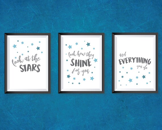grey and pink decor Coldplay lyrics quotes Nursery bedroom prints set of 3