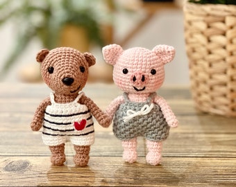 Oscar Bear & Hans Pig | Little Friends chapter 1 : summer | PDF crochet pattern