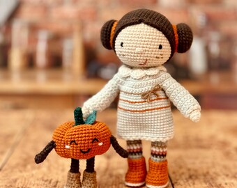 Nana & Timmy | the autumn girl and her best friend the pumpkin | PDF crochet pattern