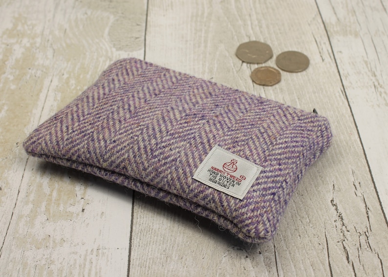 Purple Herringbone Harris Tweed Zip Coin Purse