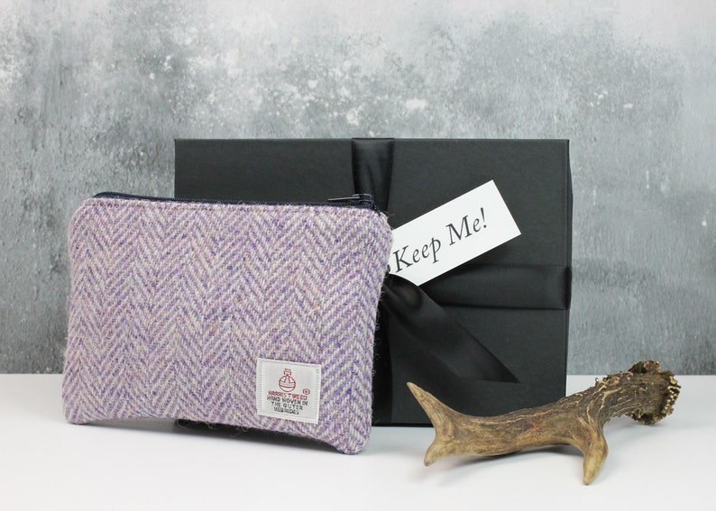 Purple Herringbone Harris Tweed Zip Coin Purse