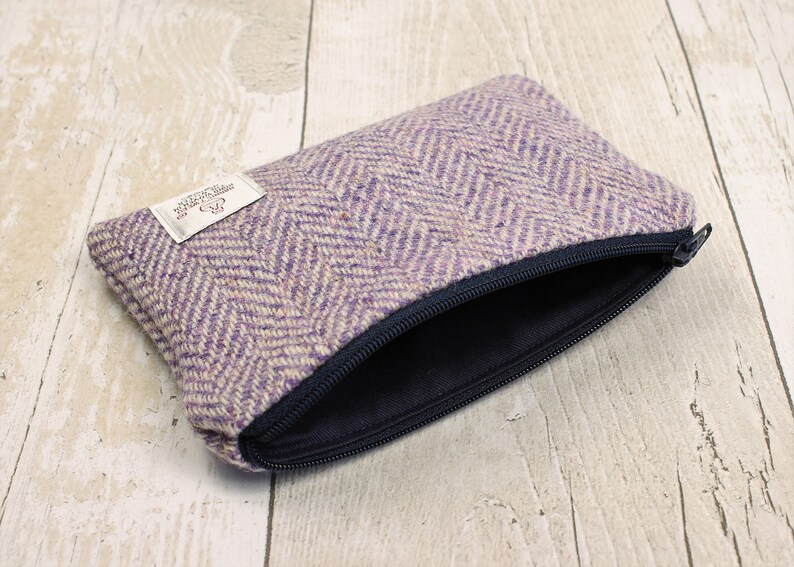 Purple Herringbone Harris Tweed Zip Coin Purse