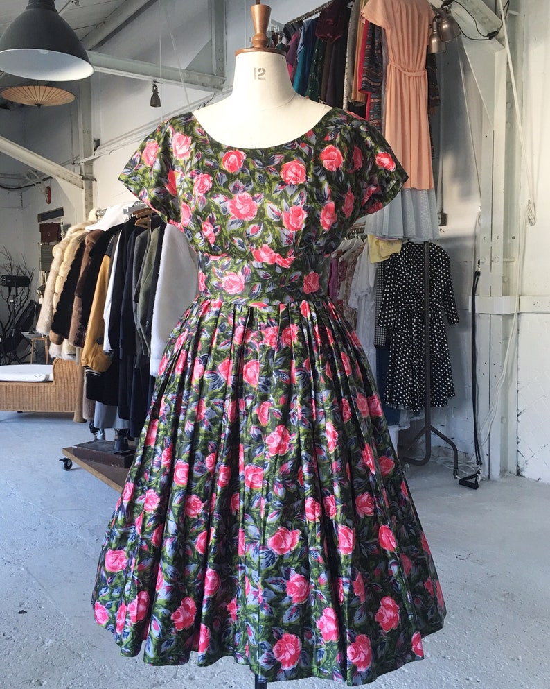 1950s Floral Swing Dress