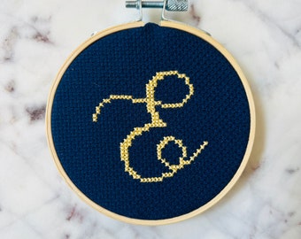 Letter “E” Initial Monogram Finished Crossstitch Hoop