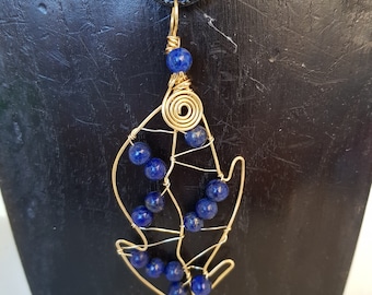 Leaf Pendant Lapis Lazuli Necklace, Gift for Mum, Gift for Friend, Nature Necklace, Semi Precious Necklace