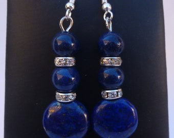 Boucles d’oreilles Lapis Lazuli Blue Dangle Semi Precious 925 Sterling Silver, December Birthstone Gift, Boucles d’oreilles décembre