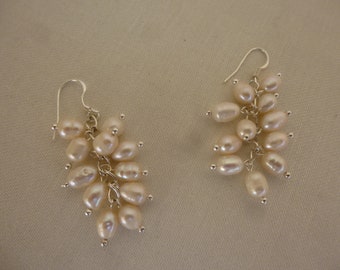 Freshwater White Pearl 925 Sterling Silver Dangle Earrings ,Wedding Jewellery, Healing Soothing Earrings, Gift for Mum, Anniv Jewellery