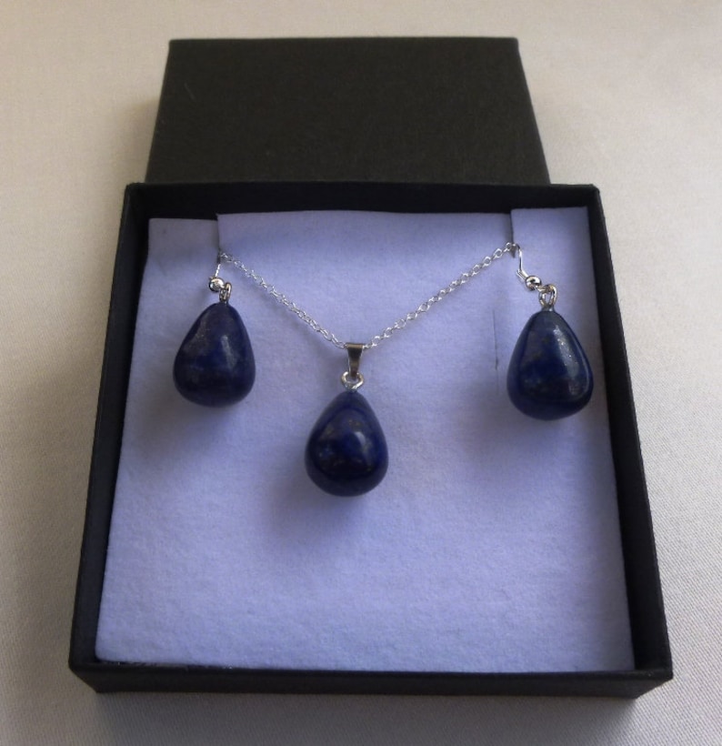 Lapis Lazuli Necklace /& Earrings Set December Present Healing Present Libra Present Silver Gift for Mum Gift for Friend