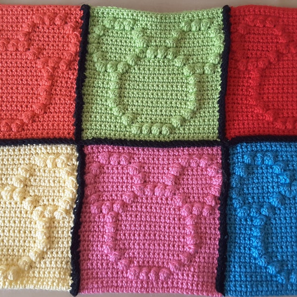 Couverture carrée en relief souris - Motif au crochet uniquement