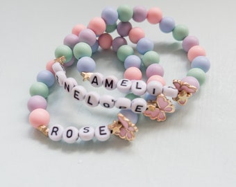 Pulsera personalizada con nombre para niños, dije de mariposa, regalo de fiesta