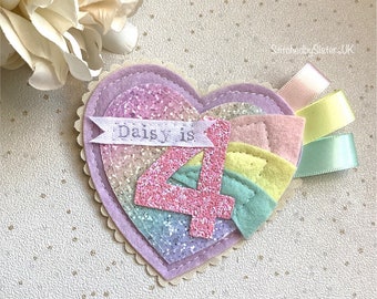 Birthday heart badge Handmade personalised vintage inspired Birthday Rosette Badge keepsake gift