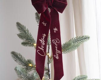 Red Velvet Christmas Tree Bow, Personalized Holiday Decor