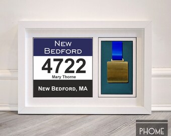 New Bedford Half Marathon Race Bib & Medal Holder Frame - Gift for New Bedford Half Marathon - New Bedford Half Medal - Free USA Delivery