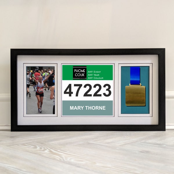 Any Race Bib, Photo and Medal Display Frame - Marathon Gift - Gift for Runner - Running Gifts -  Free USA Delivery