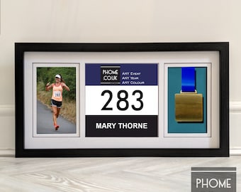 Medal Display Frame with Race Bib and Photo Frame - Gift for Runner - Medal Display