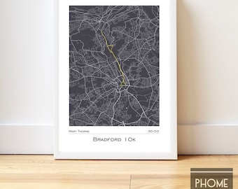 Bradford - 10k Finisher's Print Gifts for Runners - 10k Gifts