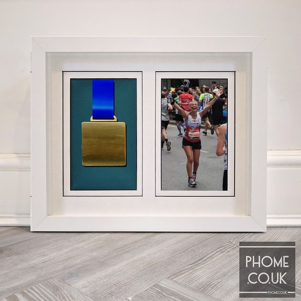 Medal Display Frame with Photo  - Gift for Runner, Triathlete, Swimmer - Sports Medal and Photo Frame