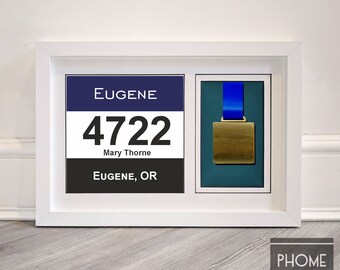 Eugene Marathon Race Bib & Medal Holder Frame - Gift for Eugene Marathon - Eugene Marathon Medal - Free USA Delivery