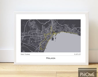 Malaga - Marathon Finisher's Print Gifts for Runners - Marathon Gifts