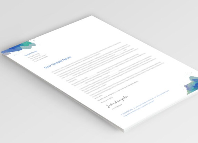 Cover Letter Indesign Template Picasso Blue Professional Etsy