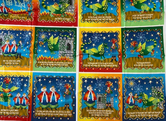 The Bravest Dragon Fabric Book Panel:  Cotton, Sold as One Piece