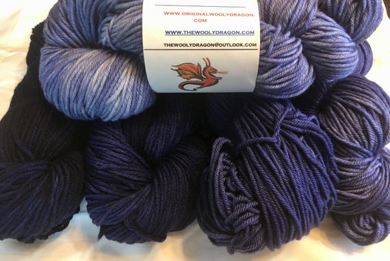 INDIGO DRAGON Color Gradient Yarn set of 5 skeins 100% Organic Merino