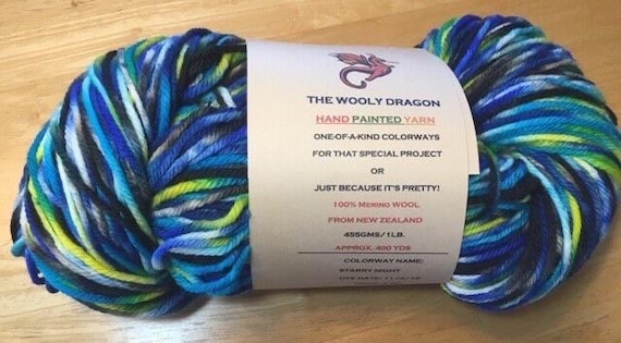 STARRY NIGHT: 1# Hank of Bulky Hand-Painted Merino Yarn