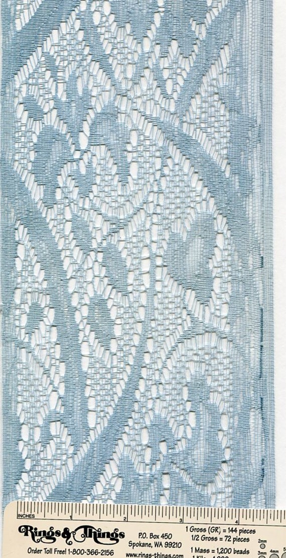 Blue Insertion Lace 4 inches wide plus selvage, by the yard, Vintage