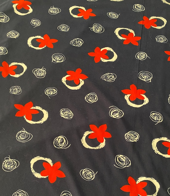 Sophisticated Navy with Red & Cream Abstract Design Fabric: Sold by the Piece