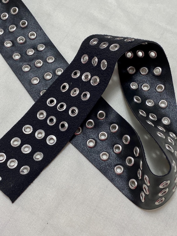 Black/ Dark Brown Pleather with 3 rows of Silver Grommets  1.75" Wide