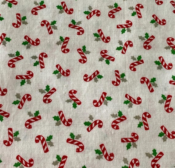 Tiny Tossed Candy Canes: Cotton Fabric, Sold as a Piece