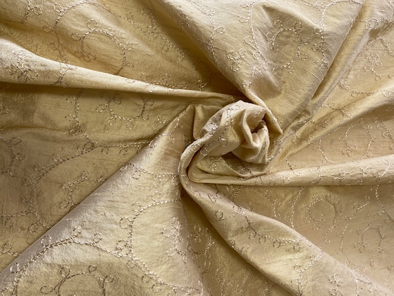 Poly Faux Silk with Embroidery in Gold 58-60" wide, by the yard