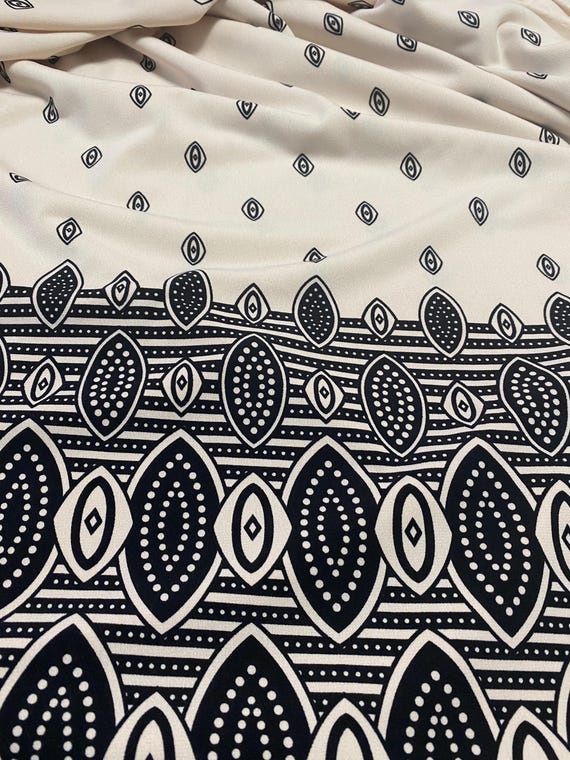 Geometric Abstract Panel in Cream & Black:  Sold by the Panel