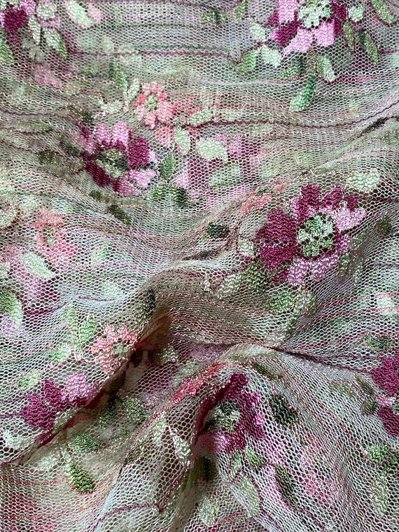 Victorian-Style Embroidered Mesh Lace Fabric- Polyester