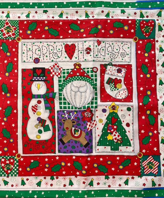 Happy Holidays Christmas Fabric Panel by Sue Dreamer for Fabric Country: 17" X 17"